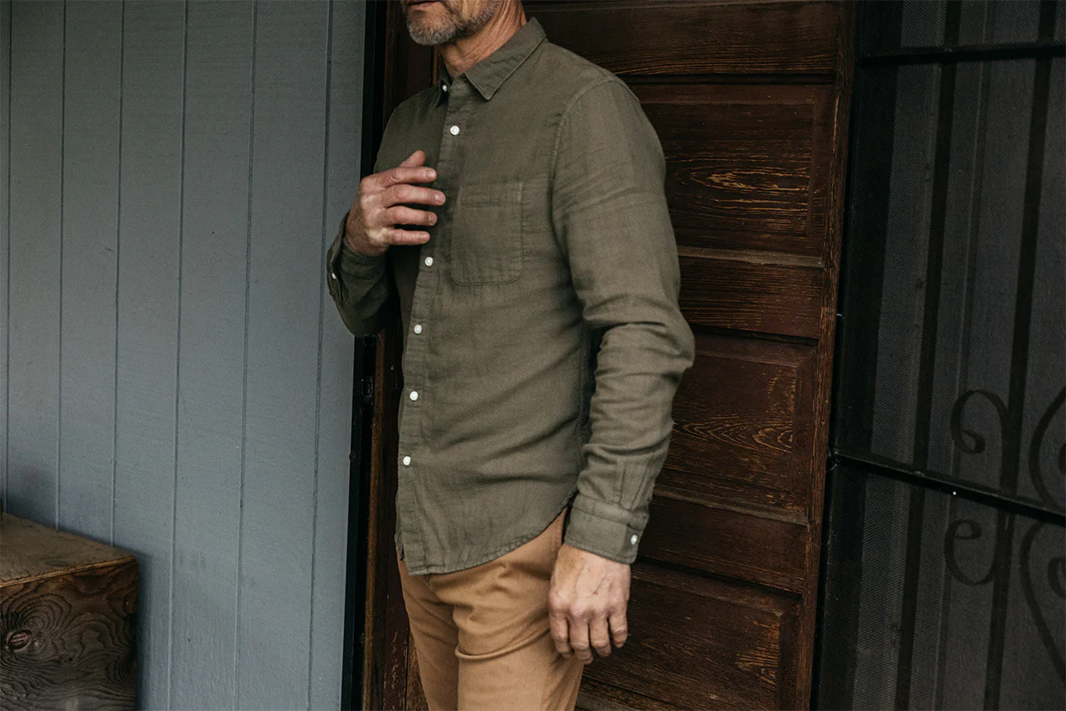 The Ripper Double Gauze Organic Cotton Shirt - Military Green - Image 3
